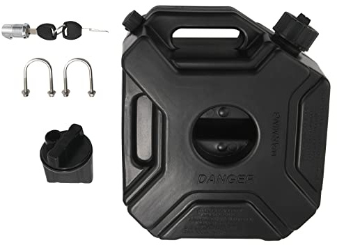 Reinscer Réservoir de carburant noir 5 L pour voiture et moto, réservoir d'huile de rechange, jerrycan de secours, cruches de carburant, bidon avec serrure et clé