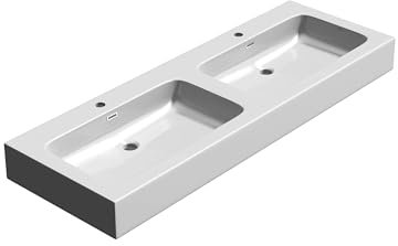 doporro Doppelwaschbecken Waschbecken BTH: 140x48x13 cm Partner-Waschbecken aus Gussmarmor Weiß (Hochglanz) Colossum830