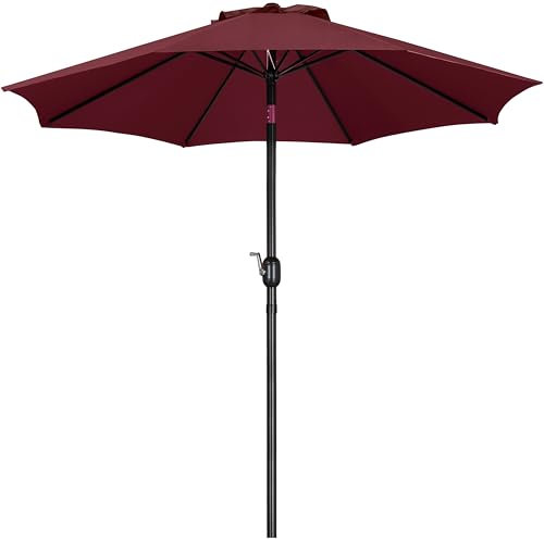 Yaheetech Garden Parasol Umbrella 2.7M Patio Table Umbrella Outdoor Sun Shade with Crank Handle & 8 Metal Ribs for Garden/Backyard/Deck - Burgundy