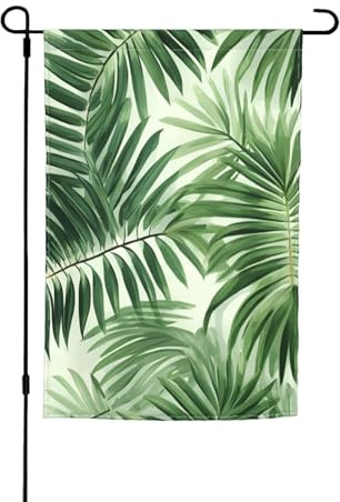 Bella stampa di foglie di palma verdi, versatile ed elegante, bandiera da giardino per tutte le stagioni, decorazione per patio all'aperto ultimo intervento, portici e giardini