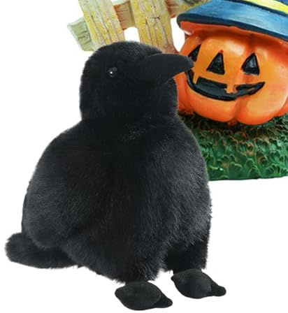 Qizeroty Crow Schwarz - 15 cm, Stofftier, Simuliertes Kuscheltier, Vogel Spielzeug, Halloween Gothic plüsch, Halloween Tischdekoration, Geschenk Für Kinder Schwarz Ostern