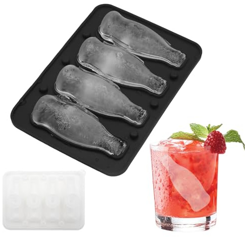 Moule à glaçons en forme de bouteille avec couvercle - Démoulage facile - 4 grilles - Bac à glaçons en silicone avec couvercle - Pour fêtes par temps chaud, bar, whisky, cocktails, jus, café