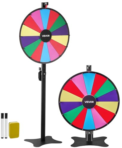 VEVOR Roue de loterie 610 mm, Roue de la Fortune rotative à 14 emplacements avec Support, Hauteur réglable, Roulette de Fortune avec effaçable à Sec et 2 marqueurs, 6 Couleurs, pour fête, pub, Salon