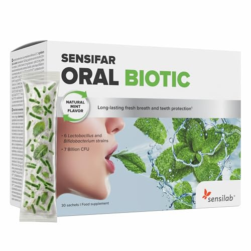 Sensilab Oral Biotic gesunde Mundbakterienkulturen gegen Mundgeruch | 7 Milliarden CFU mit Howaru Smile, Xylitol und Chicorée-Inulin für Zähne, Zahnfleisch und frischen Atem. 30 Beutel