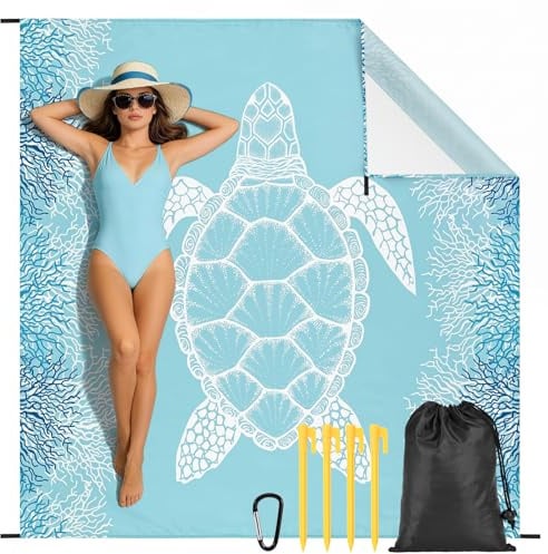 XXL 200x180cm Stranddecke sandfreie Strandmatte wasserdichte Strandtuch | Große Sanddecke Sandmatte sanddichte Strandlaken Beach Mat Picknickdecke Picknick Matte Campingdecke 4 Erdnägel Tragetasche