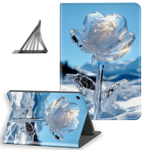DISUOFEART for Amazon Kindle Fire 7 Tablet Case(9th/ 7th Gen, 2019/2017/2015 Release), Slim Lightweight Stand Cover with Auto Sleep/Wake, Crystal Rose Snow Mountain
