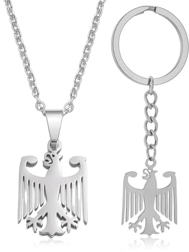 Deutscher Adler Kette, Edelstahl Halskette Herren Mit Adleranhänger | Rostfreier Edelstahl, Hypoallergene Bundesadler Kette, 50cm Länge 2mm Breite, Hochglanzpoliertes Finish