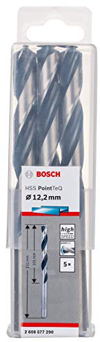 Bosch Accessories 2608577290 HSS PointTeQ (12,2 x 101 x 151 mm) - Set da 5 Pezzi di Punte Elicoidali per Trapano per Metallo, Acciaio, Fusione o Plastica, Grigio (Argento), Ø 12.2 mm