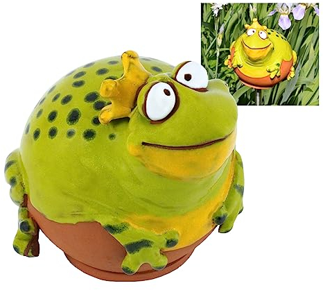 Midene Gartenstecker Keramik Handgefertigt - Gartendeko für Draußen Wetterfest - Garten Deko Keramik - Gartenfiguren & Gartenstatuen - Frosch Prinz