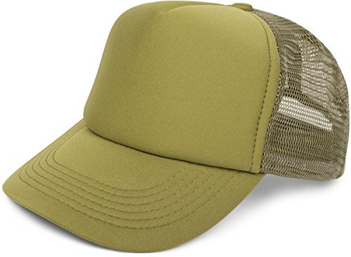 styleBREAKER Unisex 5-Panel Trucker Cap mit Mesh-Einsatz | verstellbares Basecap mit Click Snap Verschluss | luftiges Netz Cap für Damen und Herren, Farbe:Oliv
