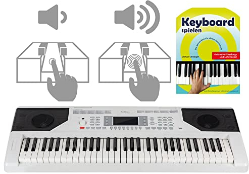 FunKey 61 Edition Touch Keyboard - 61 Tasten - Touch Response - 300 Sounds & 300 Rhythmen - Begleitautomatik und Lernfunktionen - USB-, Mikrofon- und Kopfhöreranschluss - inkl. Keyboardschule - weiß