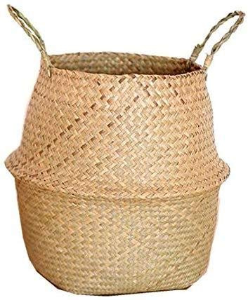 Cupcinu. Seagrass Belly Basket Plant Pot Woven Basket with Handles Foldable Laundry Basket Toys Storage 45 x 40cm