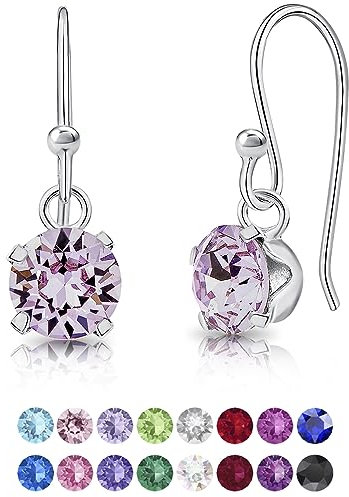 DTPsilver® Pendientes Mujer de Colores - Pendientes Plata de Ley 925 con Cristal Swarovski® 6 mm - Pendientes Pequeños Plata - Pendientes Violeta