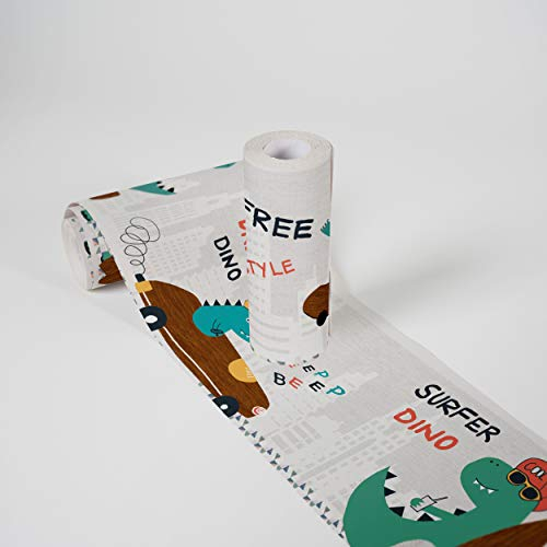 A.S. Création selbstklebende Bordüre - Papierbordüre mit kinderfreundlichen Motiven in Grün, Braun und Grau - auf 5,00 m x 0,15 m je Rolle