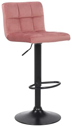 CLP Sgabello Imbottito da Bar in Velluto I Sedia da Isola Cucina Regolabile I Telaio in Metallo con Poggiapiedi, Colore:Rosa