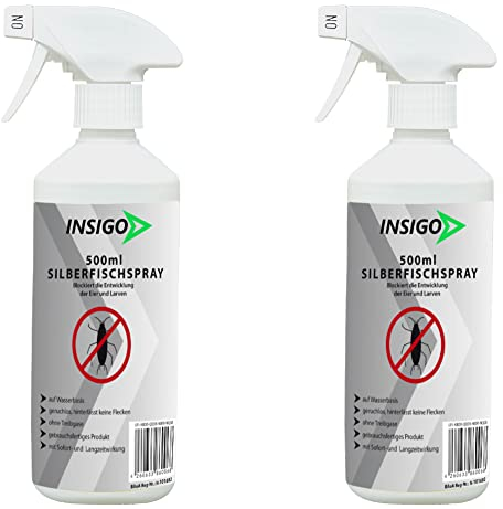 NEU Biozidfreie Silberfisch Abwehr 2x500ml – Effektives Mittel zum Silberfische bekämpfen im Haus – Silverfish & Papierfische bekämpfen – geruchsarmes Silberfisch Spray von INSIGO