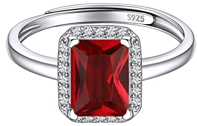 ChicSilver Verstellbarer Silberring mit Granat Gebursstein Damen Mädchen Quadrat Ring mit Zirkonia Verlorbungsring Ehering Hochzeitsring mit Geschenkebox für Freundin Ehefrau