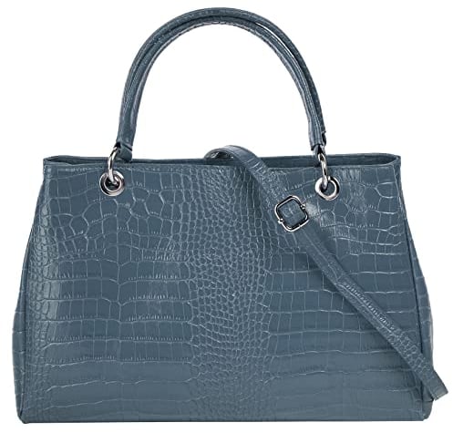 Cluty Handtasche Echt Leder Damen | Made in Italy, Damenhandtasche mit Krokoprägung, Umhängetasche mit Schultergurt, elegante Ledertasche | 021319