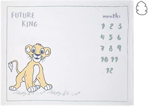 Disney Lion King Simba White, Tan, and Grey Super Soft Milestone Baby Blanket