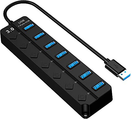 Eono USB Hub, 7-Port USB 3.0 Ultra Slim Data Hub with Individual LED Power Switches Compatible with Macbook Air, iMac, Surface Pro, Laptop, USB Flash Drives, Mobile HDD