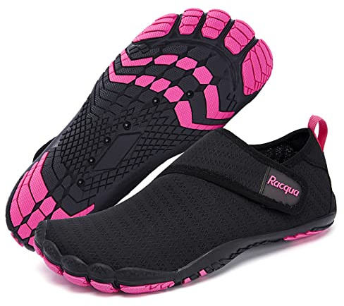 Racqua Mens Womens Water Shoes Quick Dry Barefoot Lightweight Shoes Beach Swim Sport Shoes Hiking Pool Surfing Diving Aqua Shoes Black/Rose EU 41=UK 8