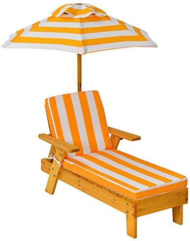 GOPLUS Chaise Longue Enfant avec Parasol, Transat de Jardin Extérieur pour Bain de Soleil, Salon de Jardin pour Plage, Camping, Patio, Charge 50KG, 92x49x106 CM