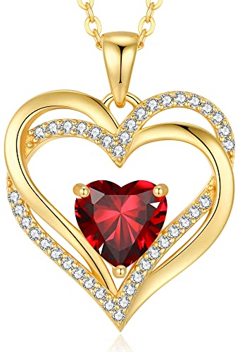 CDE Kette Damen Herzkette 925 Sterling Silber Geburtsstein Halsketten Schmuck Herz Anhänger Weihnachten Valentinstag Muttertags Geschenk Hochzeit Jubiläum Geburtstag Frau Freundin Mama