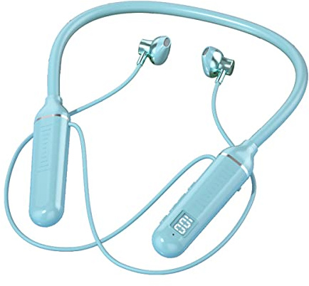 Neckband Wireless Bluetooth Headphone, Stereo Sport Earphone In-Ear with Battery Level Display, 100H Playtime, Support Memory Card, Soft Wireless Earbuds Lightweight for Running Fitness Hiking Blue