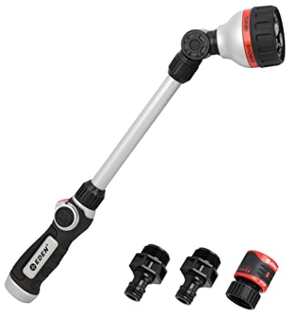 Eden 94620 PRO Robuster Bewässerungsstab aus Metall für Gartenschlauch mit Schnellverbindung, Starter-Set, 6 Muster, verstellbarer Sprühkopf, schwenkbarer Kopf, Abschaltfunktion mit Daumensteuerung