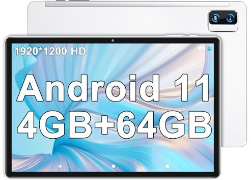 YESTEL Tablet 10 Pollici Android con 64GB (TF 1TB), Octa-Core, Batteria 8000mAh, Fotocamera 13MP+5MP, /Face ID/Wi-Fi/OTG/Type-C, Argento Ghiaccio