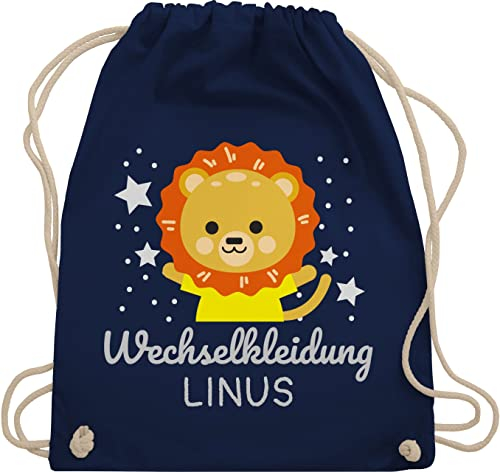 Turnbeutel Rucksack - Kita Beutel Wechselsachen Jungen - Wechselkleidung Löwe - Unisize - Navy Blau - kinderturnbeutel wechselbeutel personalisierte löwen stoffbeutel kindergartenbeutel