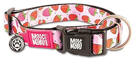 Max & Molly Gotcha! Hundehalsband Halsband Hund mit Smart ID, gepolstertes Neopren Halsband mit Design für mittelgroße Hunde, wasserdicht, bequem, verstellbar, Strawberry Dream, M