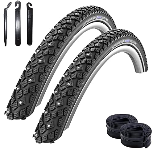 Angebot-Set / 2 x Schwalbe Winter K-Guard Fahrradreifen mit Reflex in Schwarz 40-635 (28 x 1 1/2) + 2 Schwalbe Schläuche DV17 inkl. 3 Reifenheber
