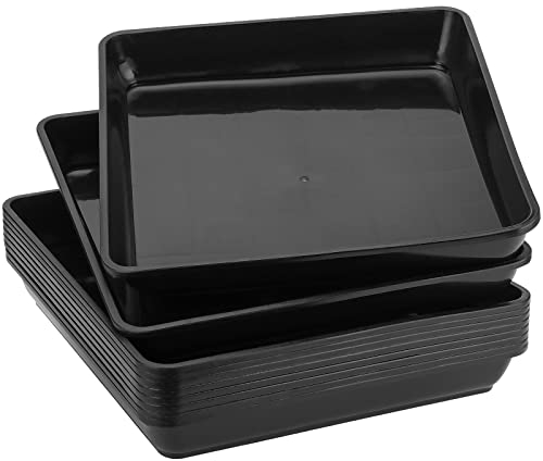 JOIKIT Quadratische Untersetzer aus Kunststoff, 25,4 x 25,4 cm, Abtropfschale für Innen- und Außenbereich, 3,5 cm tief, Schwarz, 10 Stück