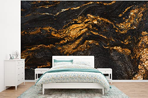 Selbstklebend Tapete Wandpapier Wandaufkleber Fototapete Tapeten Wanddeko 400x300 cm Marmor - Limette - Schwarz - Gold - Marmoroptik - Luxus
