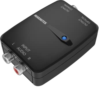 Convertidor de Audio Analógico a Digital - Connect AD12 - Convierta su Señal de Audio Analógico en una Señal de Audio Digital (Toslink o Coaxial) - Adaptador RCA a óptico.
