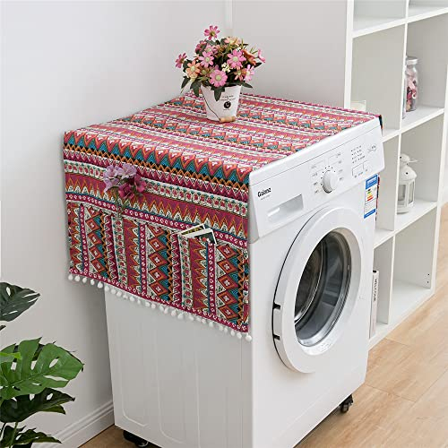 Lukery Housse de Protection pour Réfrigérateur avec Poches de Rangement Latérales Convient Housse Anti-Poussière pour Machine à Laver pour Lave-Linge (30x90cm,Bohème Rouge)