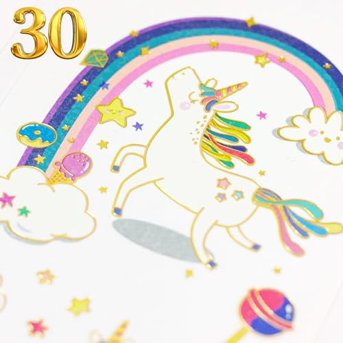 Toyseum 30 x Unicorn Temporary Tattoo Sheets For Kids (410 Tattoos), Fillers for Girls Party Bags, Premium Metallic Gold Foil Tattoo, Goody Bag Gifts, Pack of 30 Sheets (410 Tattoos Total)