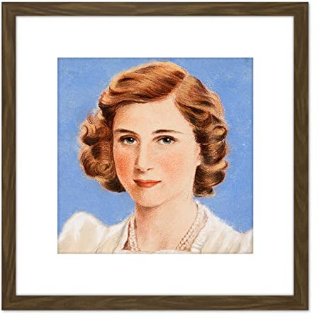 Artery8 Timym Portrait UK Princess Margaret Painting 8X8 Inch Square Wooden Framed Wall Art Print Picture with Mount