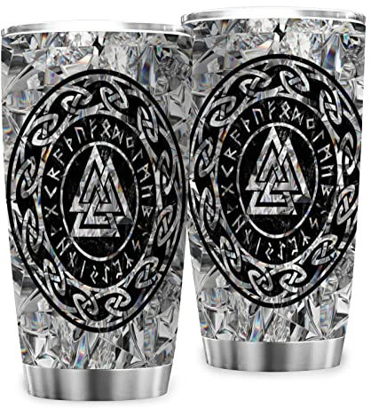 Zbbfwu Wikingerdiamanten Kaffeebecher to go Thermobecher Edelstahl Auslaufsicher Kaffeetasse Reisebecher Viking Diamonds 600ml