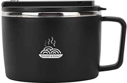 Microwave Ramen Bowl Set, Noodle Bowls with Lid Speedy Ramen Cooker 304 Stainless Steel Soup Food Bowl Set with Chopsticks and Spork, 1200ml, for Office (Black)