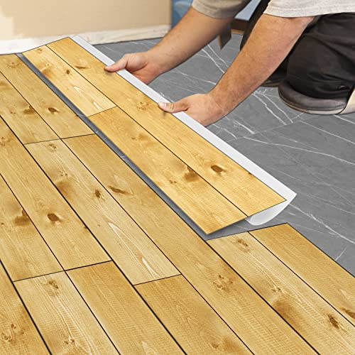 PVC Bodenbelag Selbstklebend Fliesen,Holzoptik Bodenfliesen Fliesenaufkleber Renovierung Wasserdicht für Küche Wohnzimmer Möbel Bad 15X90CM-1,35m² Gelbe Tanne