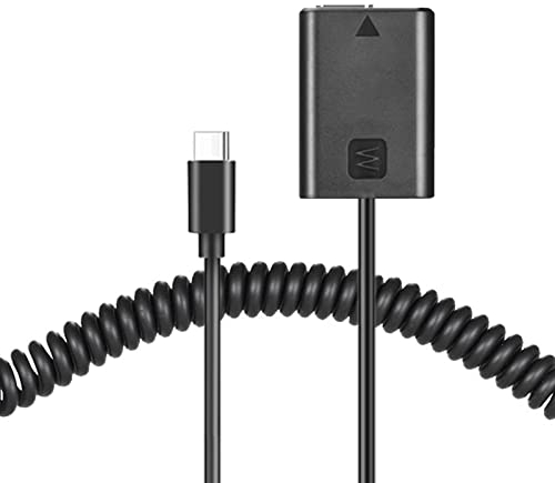 Raeisusp USB Type-c Spring Cable AC-PW20 NP-FW50 Dummy Battery Atapter Cable for Sony NEXC3 NEXC5 NEX7 A3500 A5100 A5000 A7000 SLTA33 A7R