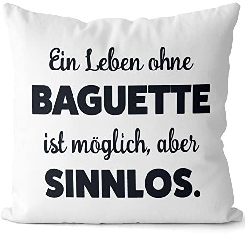 JUNIWORDS Kissen, Ein Leben ohne Baguette ist möglich, aber sinnlos, Weiß-Schwarz, 2-farbig (1009790)