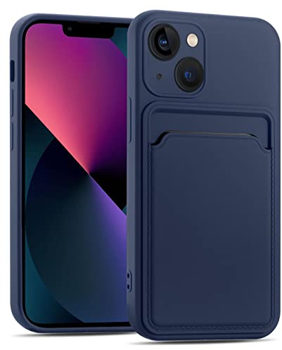CoolGadget Handyhülle mit Kartenfach für iPhone 14 Plus Blau | Silikon Case mit Kartenhalter auf der Rückseite, stoßfest, erhöhter Kameraschutz, dünn