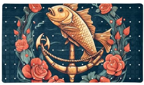 LLNSUPPLY Tapis de baignoire – Tapis de bain antidérapant à bulles pour cabine de douche et salle de bain Motif poisson et fleur