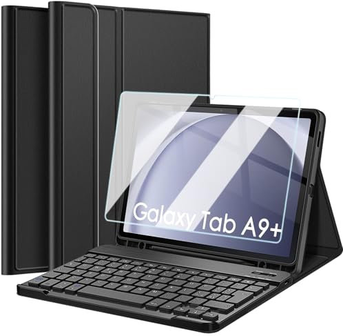 Wineecy Tastiera Custodia per Samsung Galaxy Tab A9 Plus 11 Pollici 2023 (SM-X210/X216/X218) Tablet [Layout Italiano], 9H Pellicola Protettiva, Slim Cover con Magnetica Wireless Bluetooth Tastiera