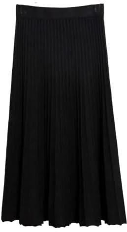 COSKTIARL Damen-Strick-Faltenrock – Eleganter Rippenstrick-Maxi-Langrock Mit Großer Schaukel Für Den Winter, Verdickter, Fester A-Linien-Plissee-Knöchellängen-Strickrock, Wie Abgebildet, L