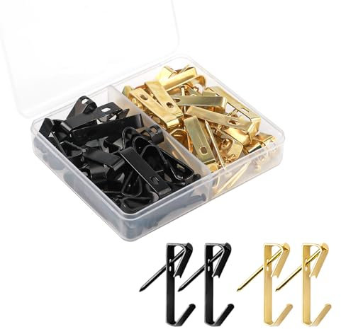 40 Sets Picture Hooks with Nails, 30 lbs Stainless Steel Picture Drywall Hangers on Hard Wall Heavy Duty Photo Frame Hooks for Hanging Picture Mirror Clock Calendars Decoration (Golden, Black)