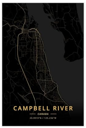 Campbell River Kanada Stadtkarte Poster Leinwand Poster Schlafzimmer Dekor Sport Landschaft Büro Zimmer Dekor Geschenk Unframe 40 x 60 cm